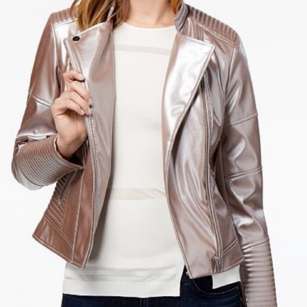 Bar III Rose Gold Quilted Moto Jacket
